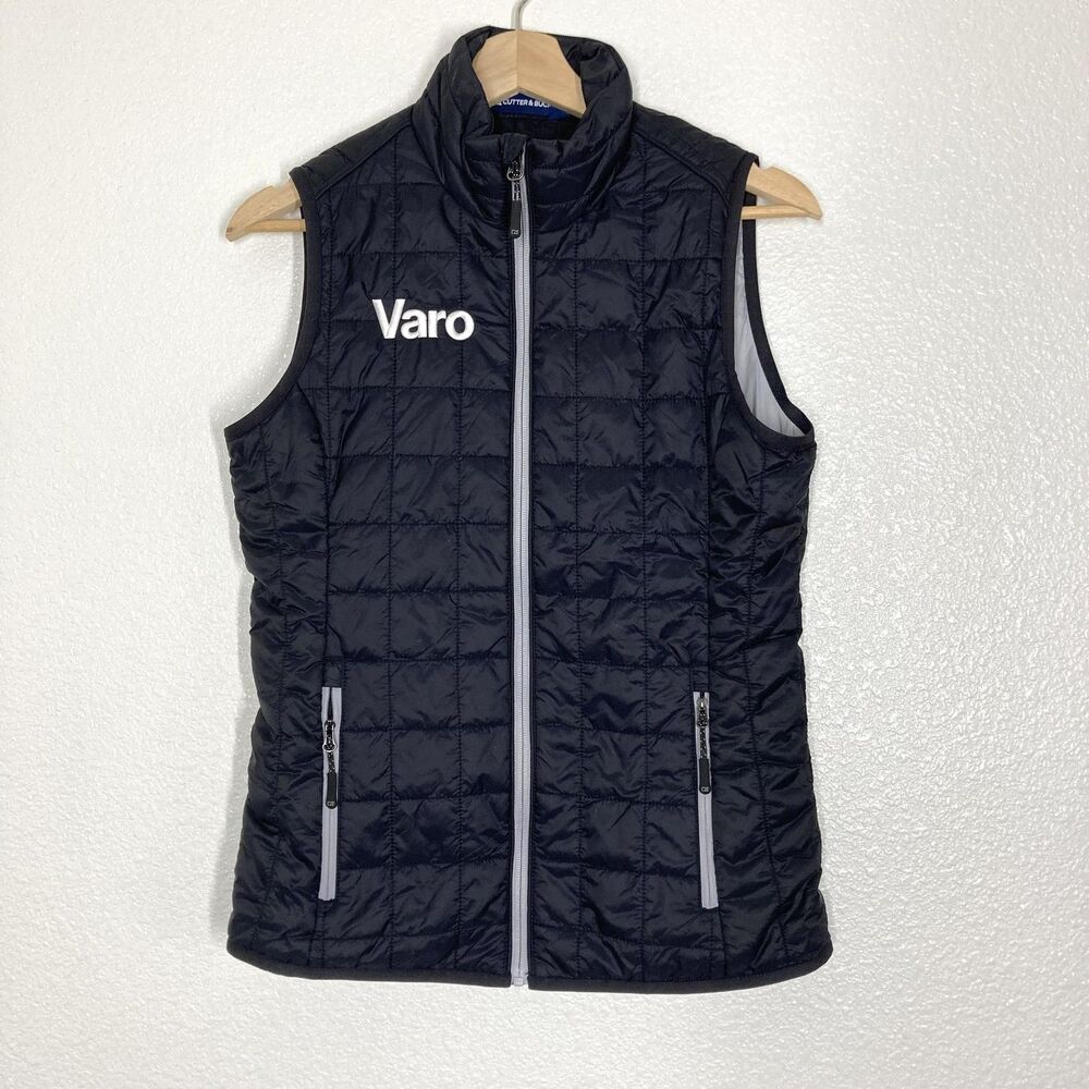 Cutter & Buck Vest Womens Medium Black Quilted Puffer Full Zip Varo Logo